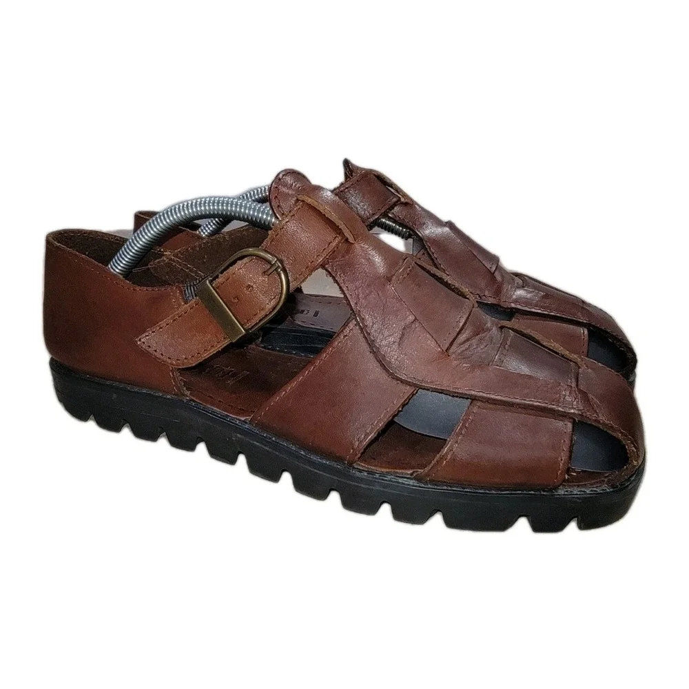 Dockers Mens Leather Fisherman Sandals 9M Brown Made In Italy Vintage Casual‎